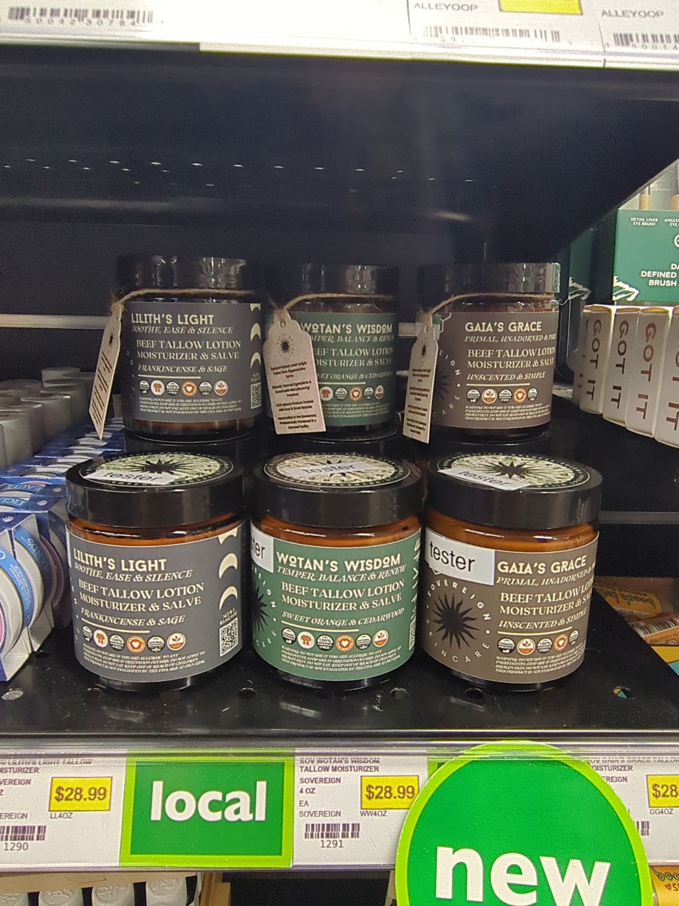 Sovereign Skincare products on retail shelf